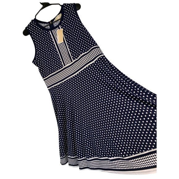 NWT Michael Kors Womens XL Navy Stretch Jersey Dot Sleeveless Dress RT10535 - Picture 1 of 8